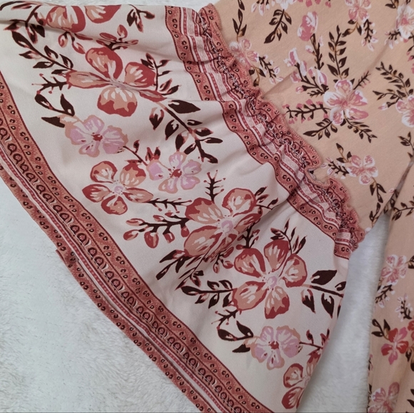 Romantic Floral Boho V-neck Babydoll Dress Bell Sleeves Tassels Flared Size L. - Picture 3 of 7